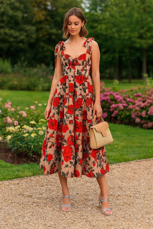 Vintage Rose Printed Midi Dress